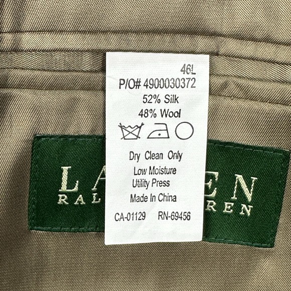Lauren Ralph Lauren Silk Wool Houndstooth‎ Blazer Mens 46L Brown Sport Coat EUC - Picture 6 of 11